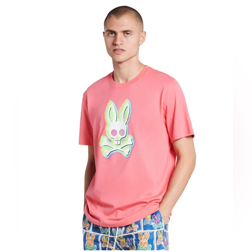 Psycho Bunny Men's T-Shirt Pink Rose Quartz‎ Ethan Deco Graphic Print Size Small